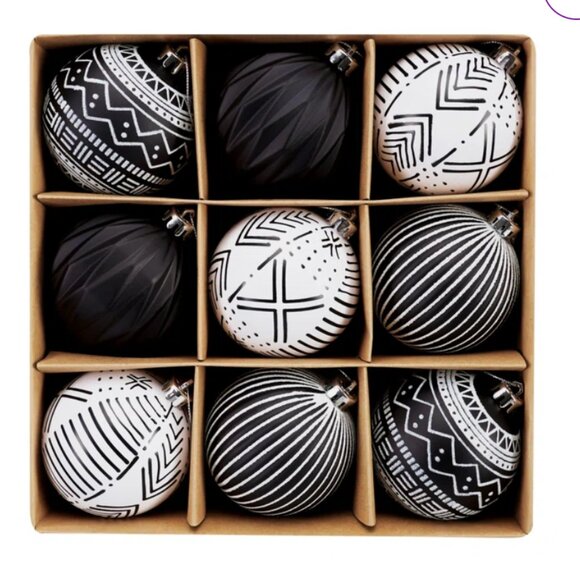 NWT Christmas ornament set of 9 black & white - Picture 2 of 6